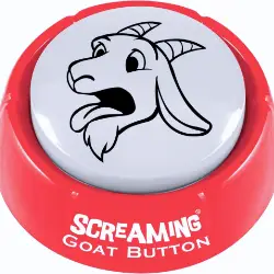 Red desktop button labeled 'Screaming Goat Button' that plays a goat screaming sound when pressed, perfect for office humor and pranks.