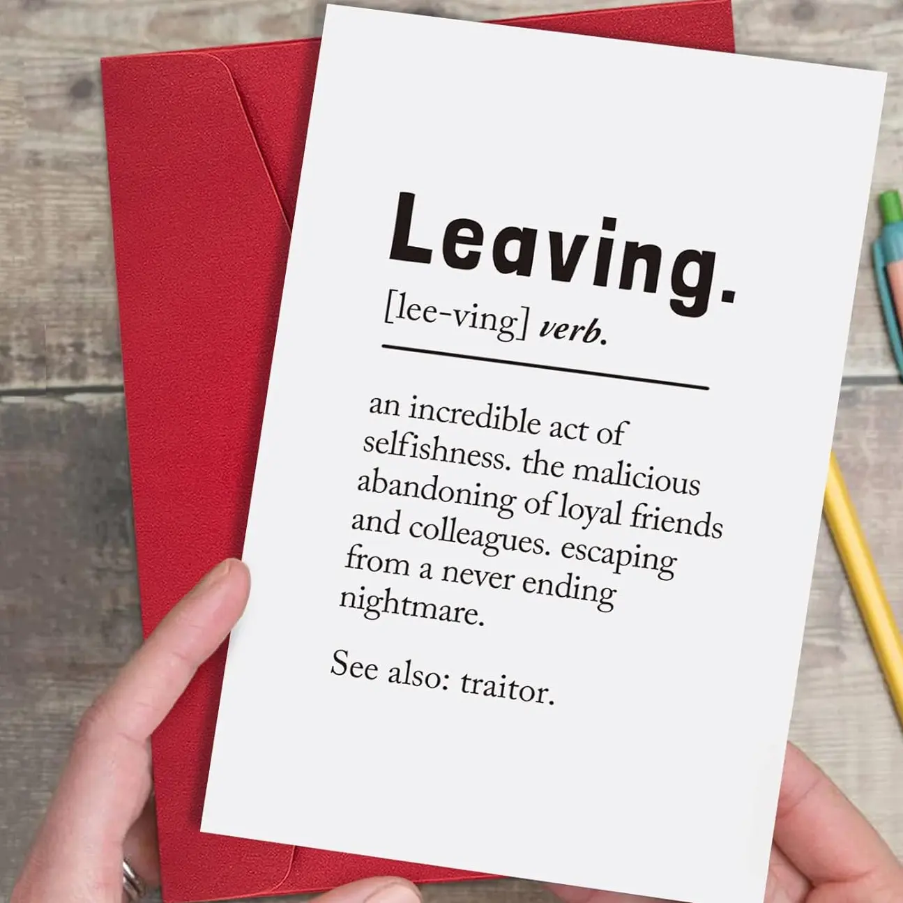 Leaving Definition: Office Escape Artist Farewell - Hilarious Coworker Card
